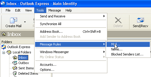 Tools, Message Rules, Mail